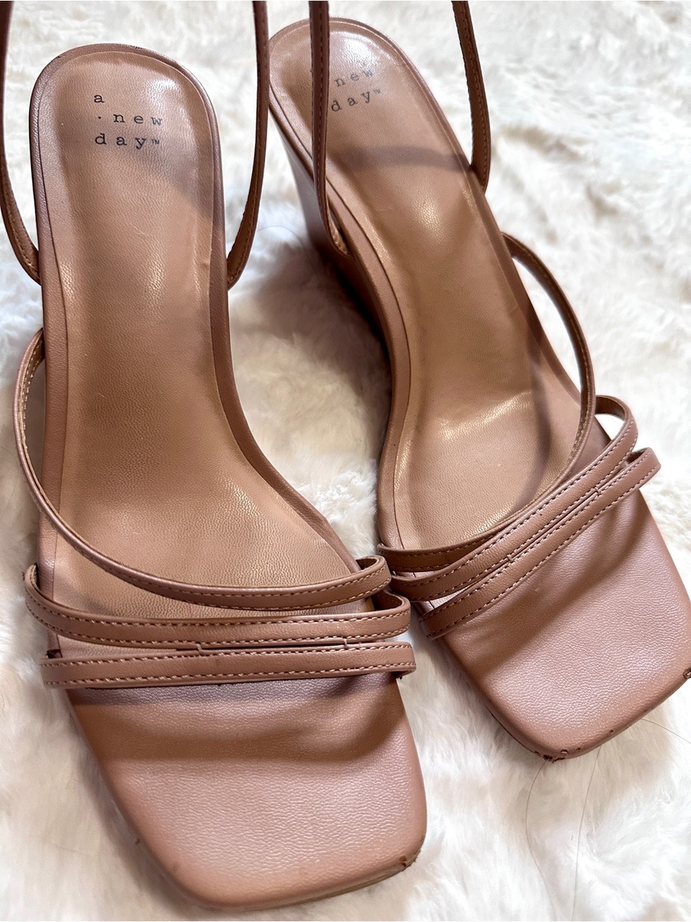 a new day Tan Strappy Square-Toe Slingback Heels